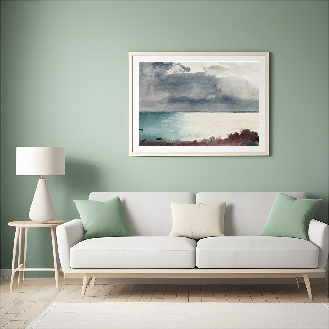 Transport yourself to a serene seashore with 'Misty Coastal Horizon.' This captivating piece for Hall