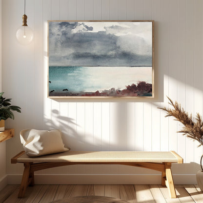 Transport yourself to a serene seashore with 'Misty Coastal Horizon.' This captivating piece for Hallway