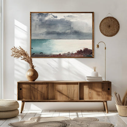Transport yourself to a serene seashore with 'Misty Coastal Horizon.' This captivating piece for Sitting Area