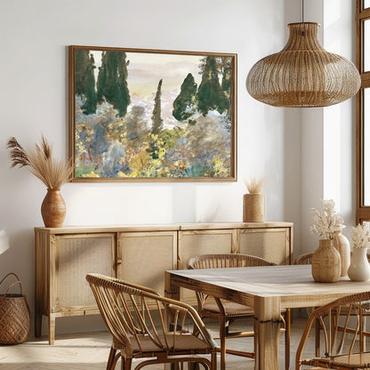 Immerse yourself in the serene beauty of this forest scene, where mist gently cloaks the lush, for Dining