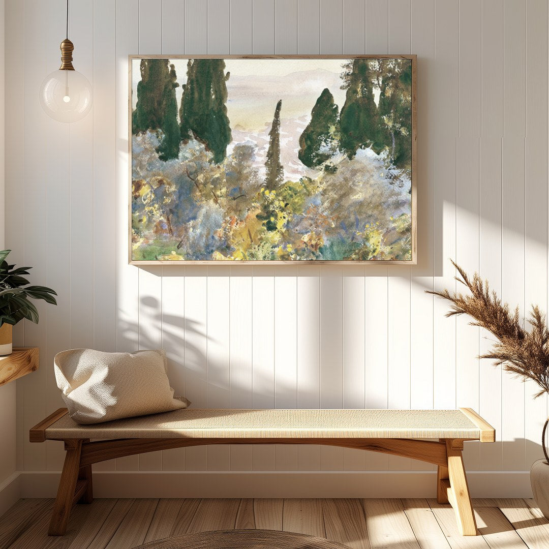 Immerse yourself in the serene beauty of this forest scene, where mist gently cloaks the lush, for Hallway