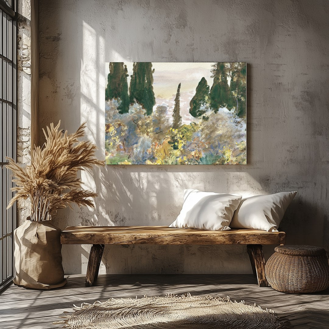 Immerse yourself in the serene beauty of this forest scene, where mist gently cloaks the lush, for Veranda