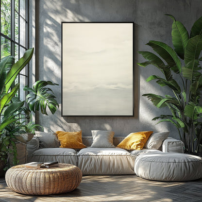 This captivating artwork captures the serene beauty of a misty horizon with delicate shades of for Balcony