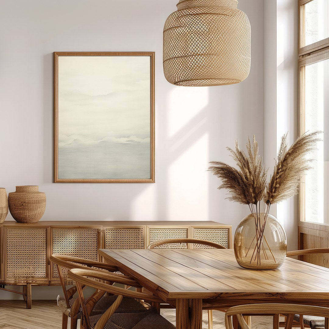 This captivating artwork captures the serene beauty of a misty horizon with delicate shades of for Extra Kitchen