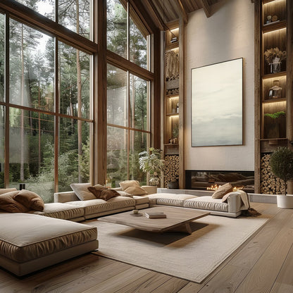 This captivating artwork captures the serene beauty of a misty horizon with delicate shades of for Living Room