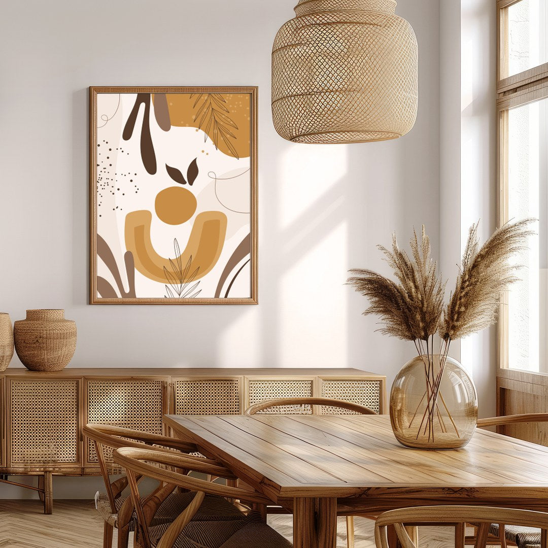 This captivating artwork blends abstract forms with botanical elements, creating a harmonious for Extra Kitchen