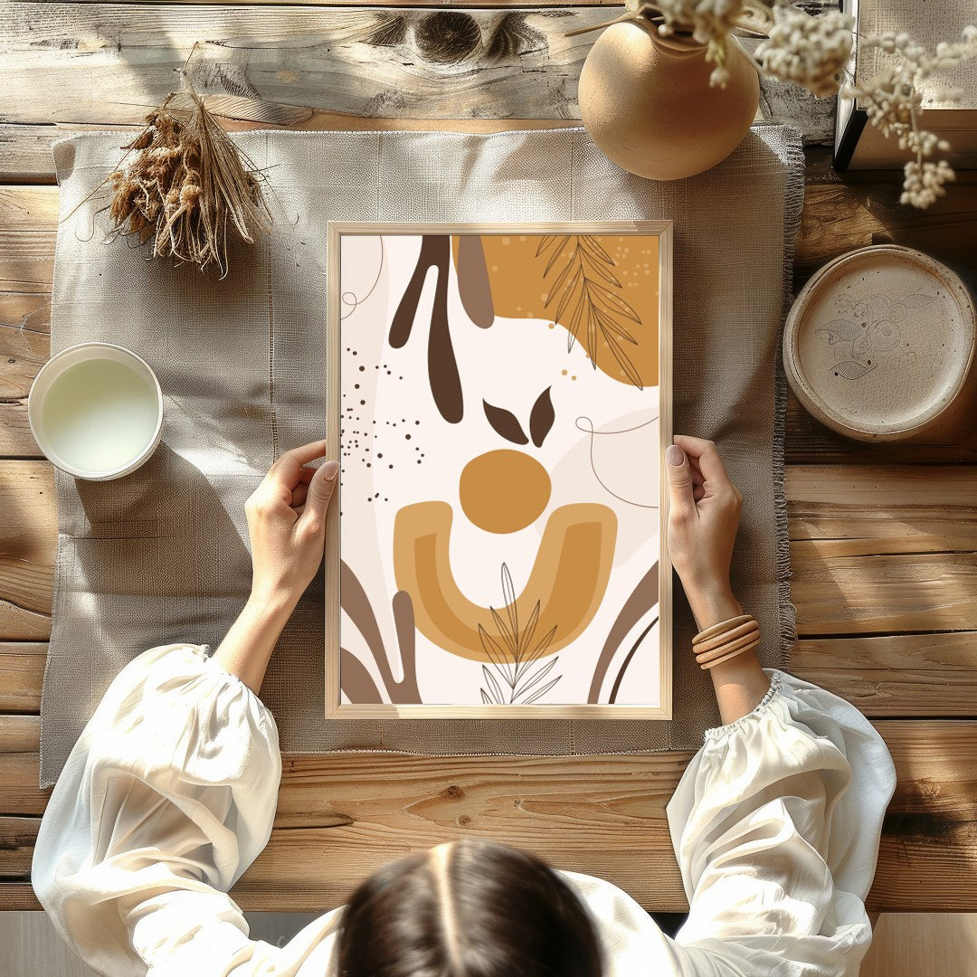 This captivating artwork blends abstract forms with botanical elements, creating a harmonious for Kitchen