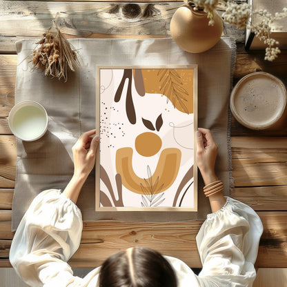 This captivating artwork blends abstract forms with botanical elements, creating a harmonious for Kitchen