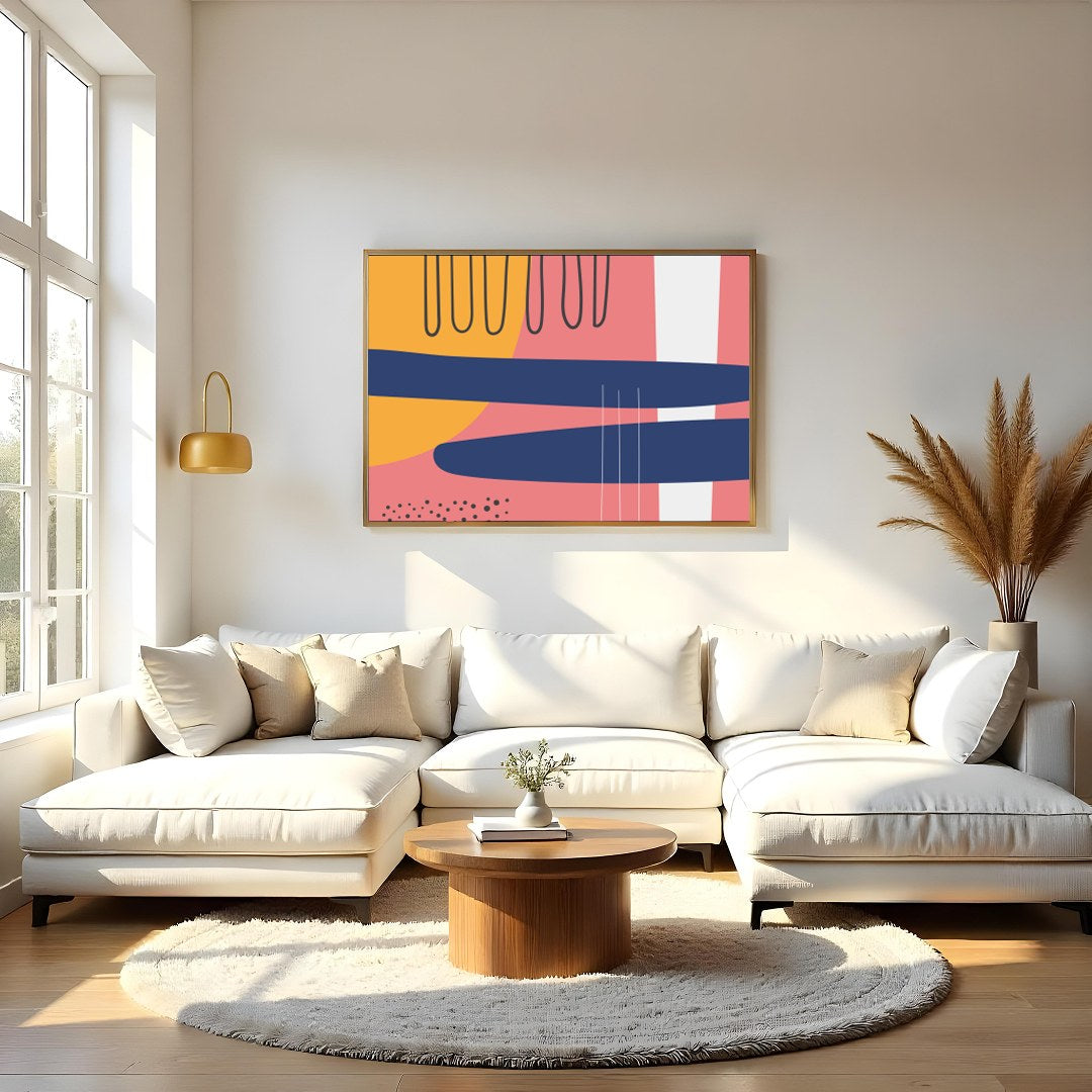 Dive into the world of vibrant abstraction with 'Modern Abstract Harmony.' This piece blends bold for Living Room