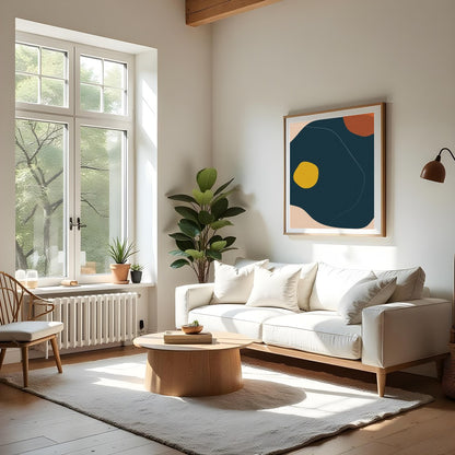This artwork features a striking composition of organic shapes in earthy tones. The fluid design for Living Room
