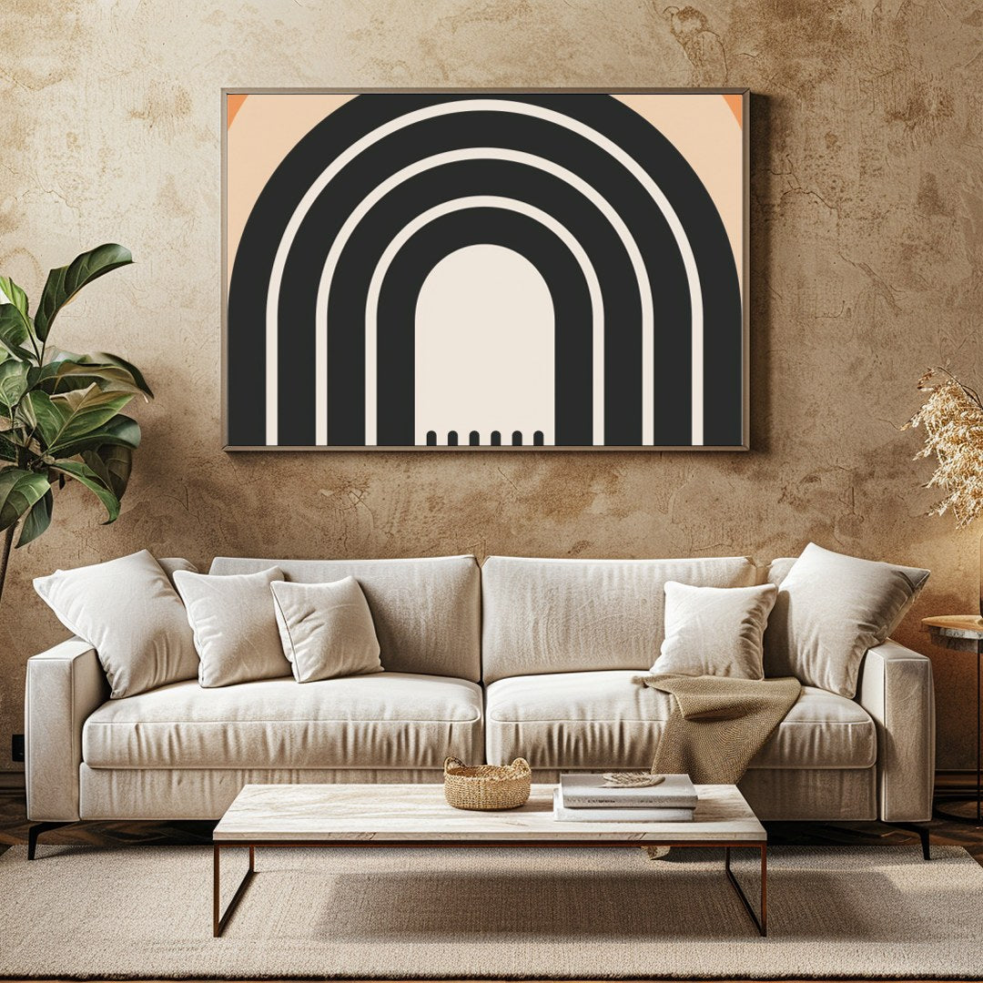 This captivating wall art piece features a series of concentric arches in earthy hues of beige, for Family Room
