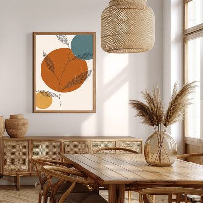 This captivating piece blends minimalist design with earthy tones, featuring abstract botanical for Extra Kitchen