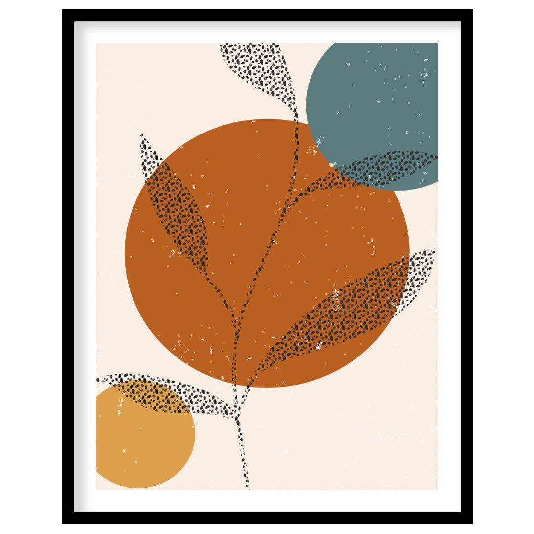 This captivating piece blends minimalist design with earthy tones, featuring abstract botanical for gallery