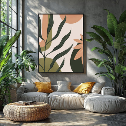 Enliven your space with this stunning modern botanical artwork, featuring elegant leaf motifs for Balcony