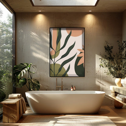 Enliven your space with this stunning modern botanical artwork, featuring elegant leaf motifs for Bathroom
