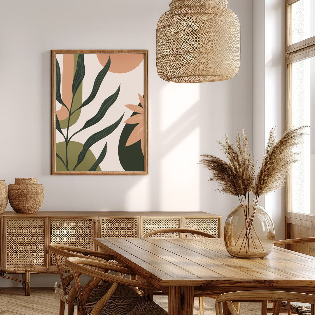 Enliven your space with this stunning modern botanical artwork, featuring elegant leaf motifs for Extra Kitchen