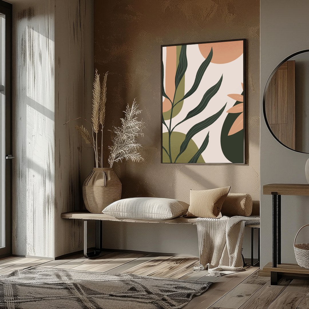 Enliven your space with this stunning modern botanical artwork, featuring elegant leaf motifs for place