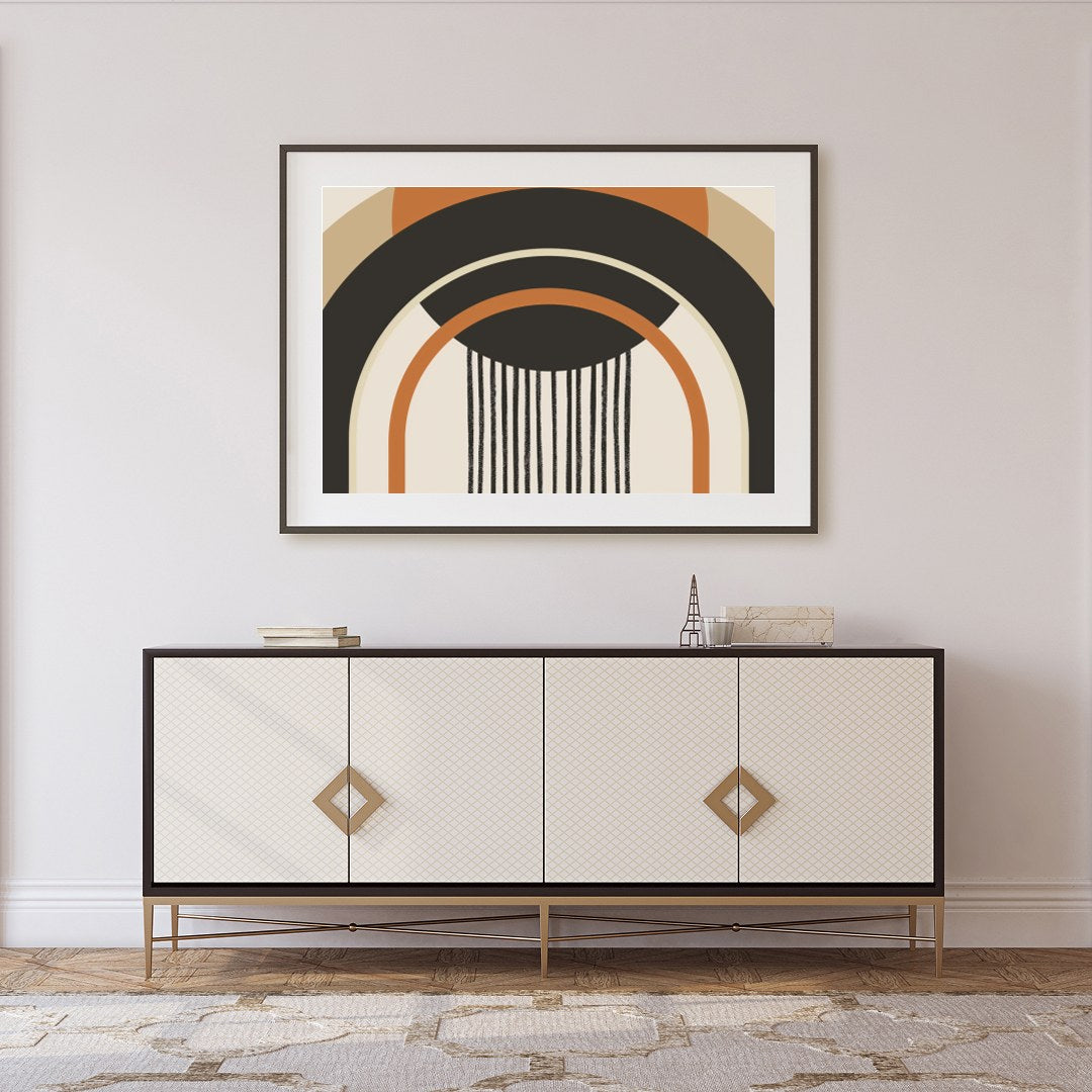 This striking piece of wall art features bold geometric shapes that captivate the eye with its for Foyer