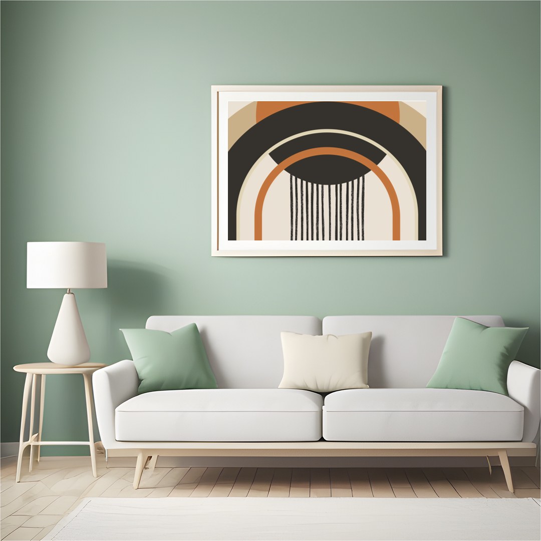 This striking piece of wall art features bold geometric shapes that captivate the eye with its for Hall
