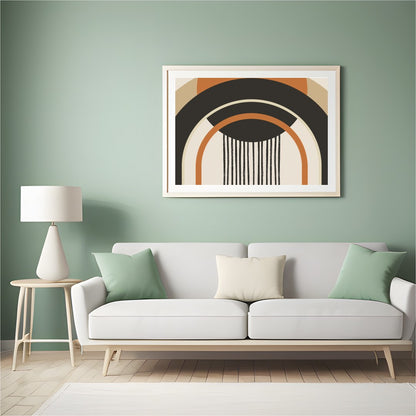 This striking piece of wall art features bold geometric shapes that captivate the eye with its for Hall