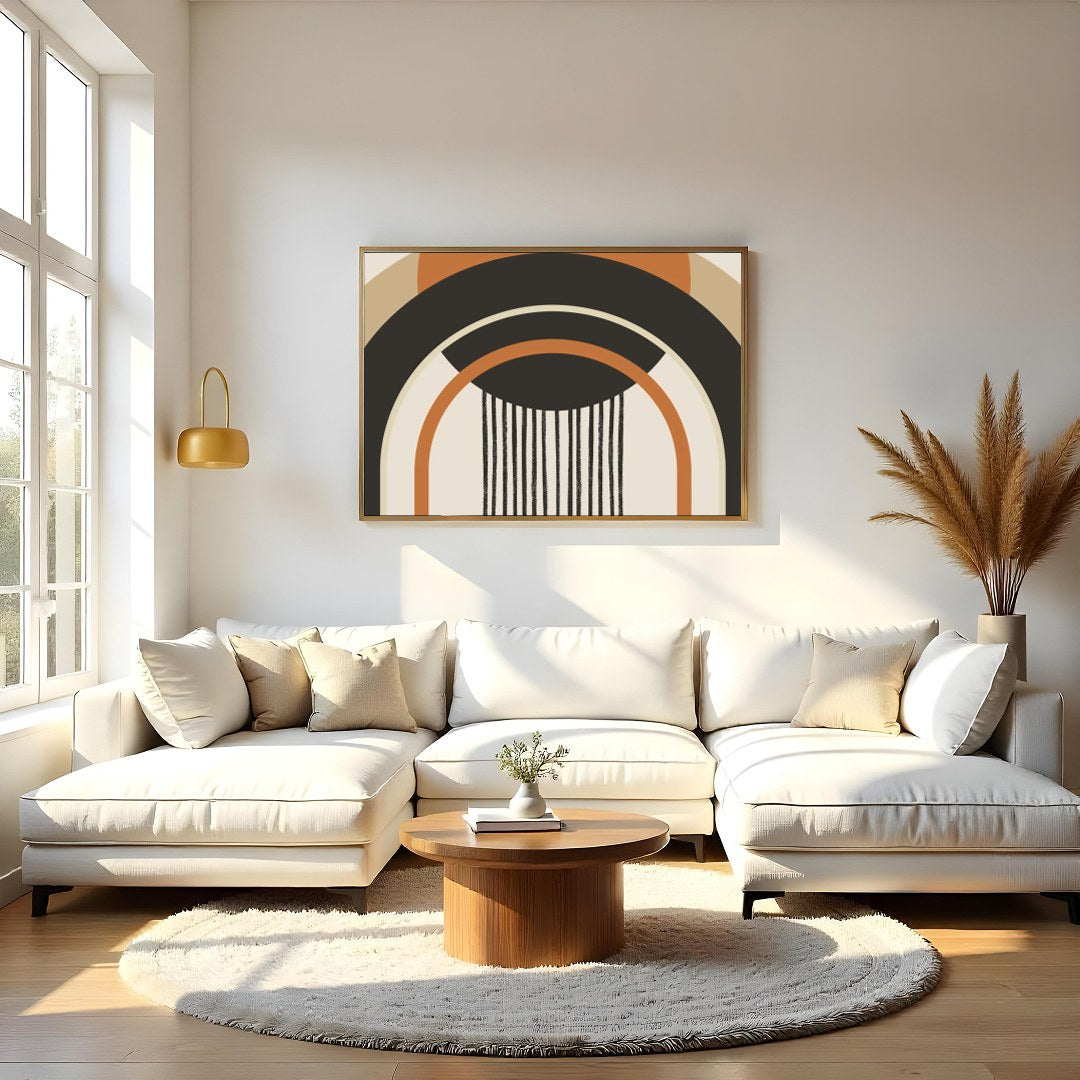 This striking piece of wall art features bold geometric shapes that captivate the eye with its for Living Room