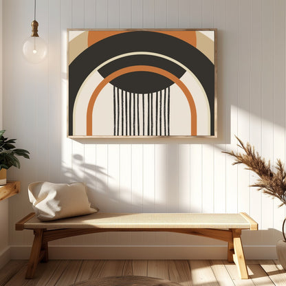 This striking piece of wall art features bold geometric shapes that captivate the eye with its for Hallway