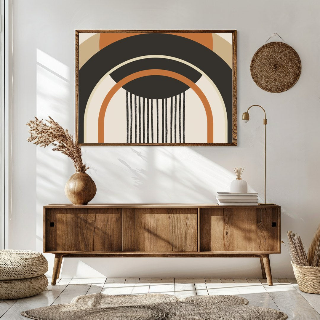This striking piece of wall art features bold geometric shapes that captivate the eye with its for Sitting Area