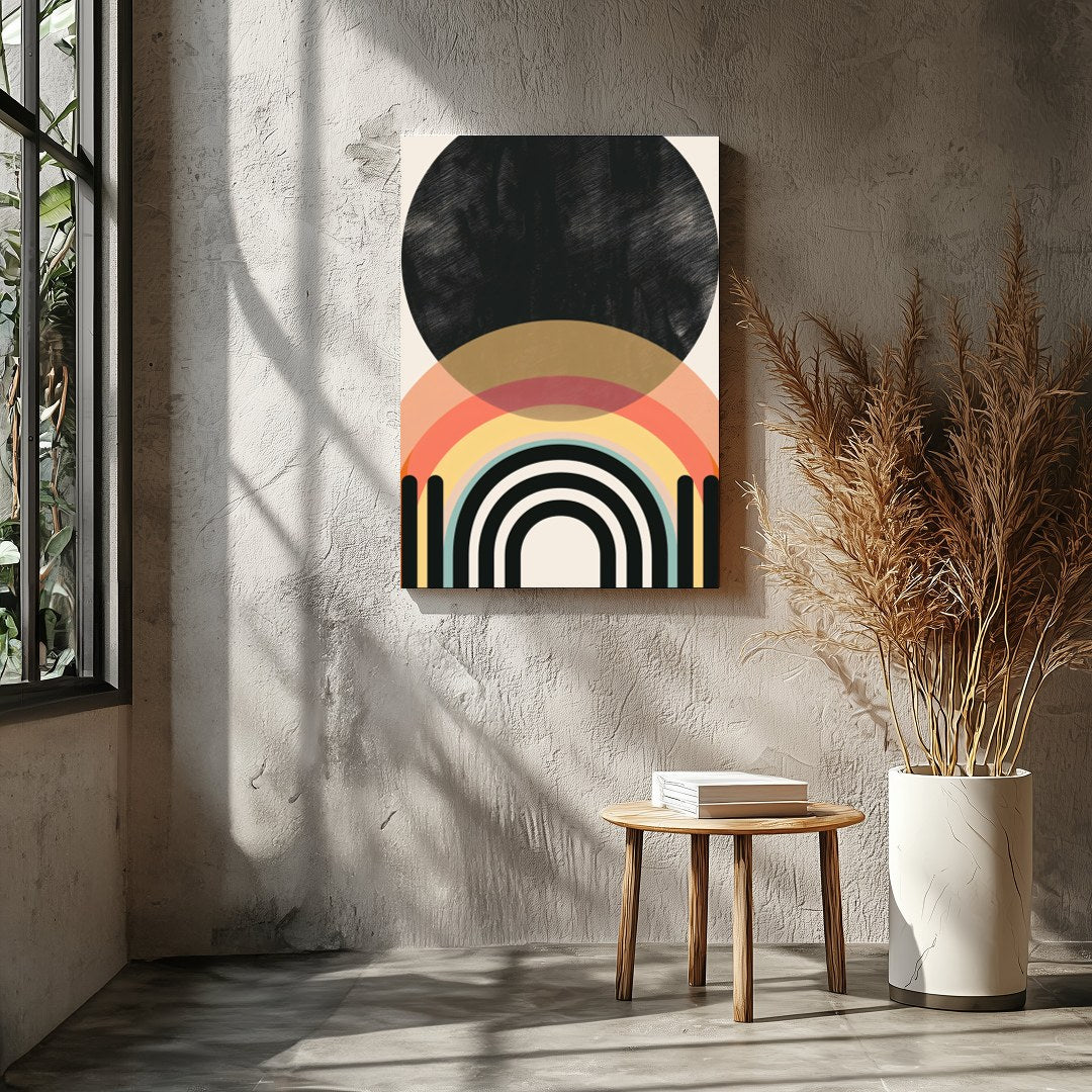 Elevate your space with this modern geometric artwork featuring striking arches and a bold black for Entrance