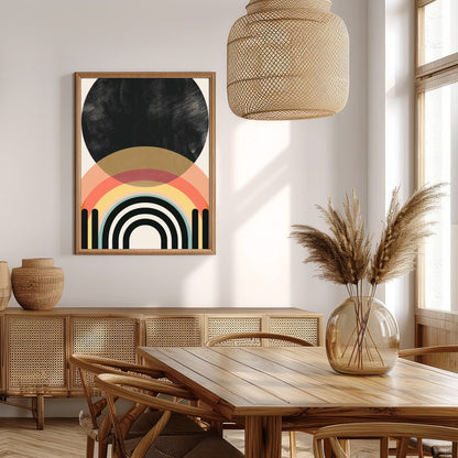 Elevate your space with this modern geometric artwork featuring striking arches and a bold black for Extra Kitchen