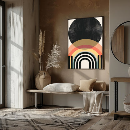 Elevate your space with this modern geometric artwork featuring striking arches and a bold black for kitchen