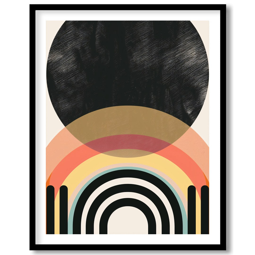 Elevate your space with this modern geometric artwork featuring striking arches and a bold black for sweet-home