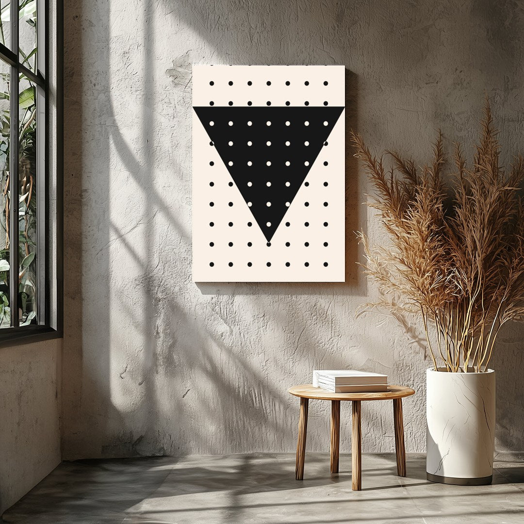 This contemporary wall art piece features a striking black inverted triangle adorned with evenly for Entrance