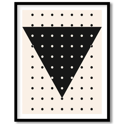 This contemporary wall art piece features a striking black inverted triangle adorned with evenly for loft