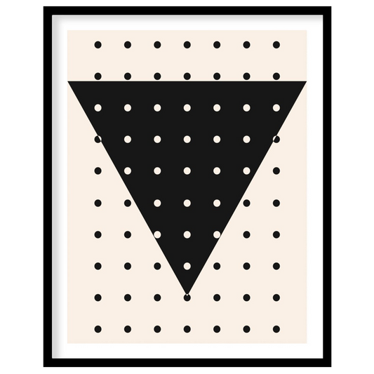 This contemporary wall art piece features a striking black inverted triangle adorned with evenly for loft