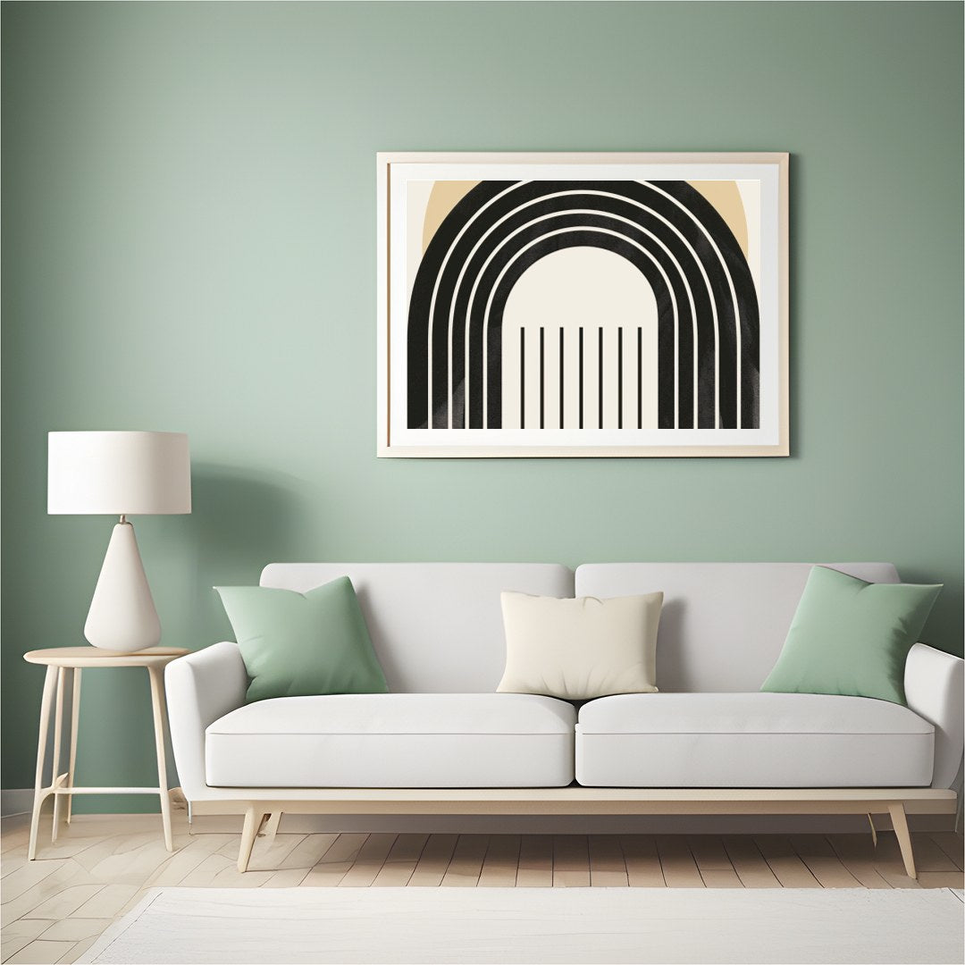 This captivating piece combines modern geometric patterns with a soothing color palette. Perfect for Hall