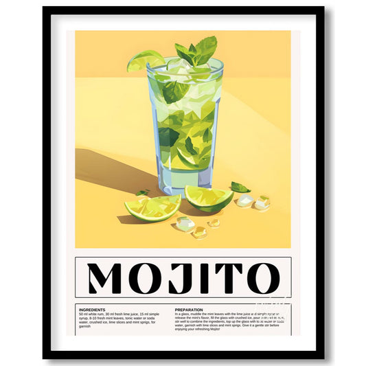 This vibrant poster showcases a refreshing Mojito cocktail, bursting with a fresh green and yellow … for lovely house