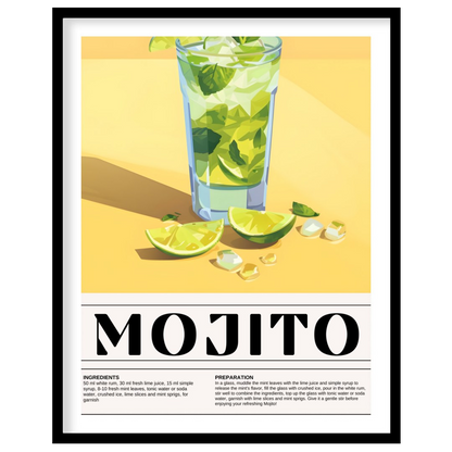 This vibrant poster showcases a refreshing Mojito cocktail, bursting with a fresh green and yellow … for lovely house
