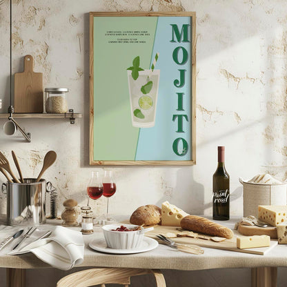 This vibrant and energizing poster celebrates the classic Mojito, presented with a fresh and lively… for kitchen