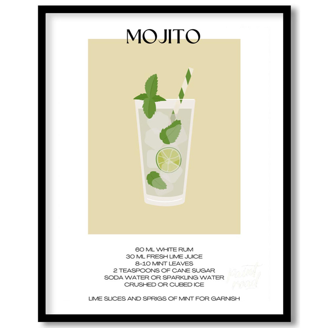 This crisp and refreshing poster captures the essence of a Mojito, presented with clean lines and v… for area