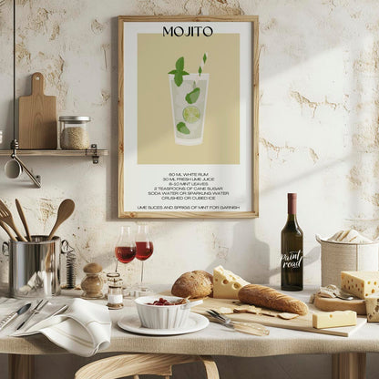 This crisp and refreshing poster captures the essence of a Mojito, presented with clean lines and v… for kitchen