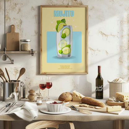 This bright and invigorating poster features a refreshing Mojito, presented with a crisp and clean … for kitchen
