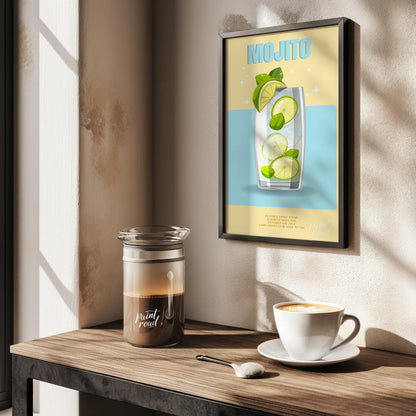 This bright and invigorating poster features a refreshing Mojito, presented with a crisp and clean … for kitchen