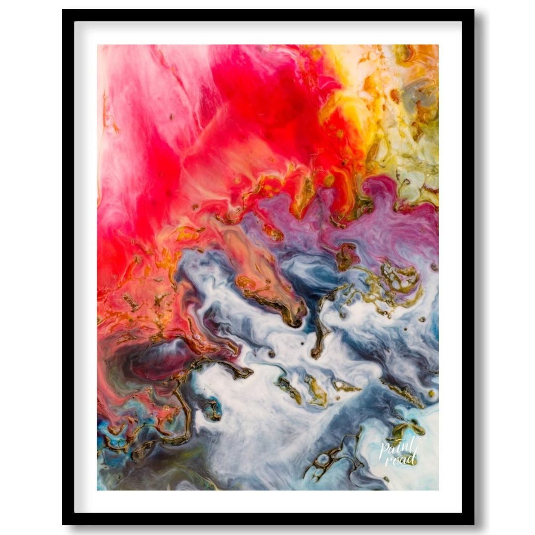 This abstract artwork captures a mesmerizing blend of colors, resembling molten substances flowing … for abode