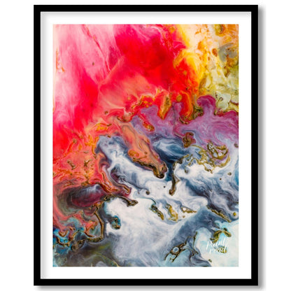 This abstract artwork captures a mesmerizing blend of colors, resembling molten substances flowing … for abode