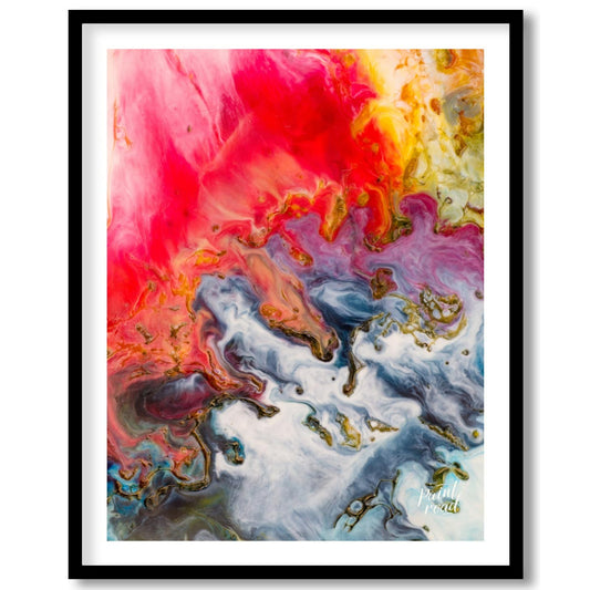 This abstract artwork captures a mesmerizing blend of colors, resembling molten substances flowing … for abode