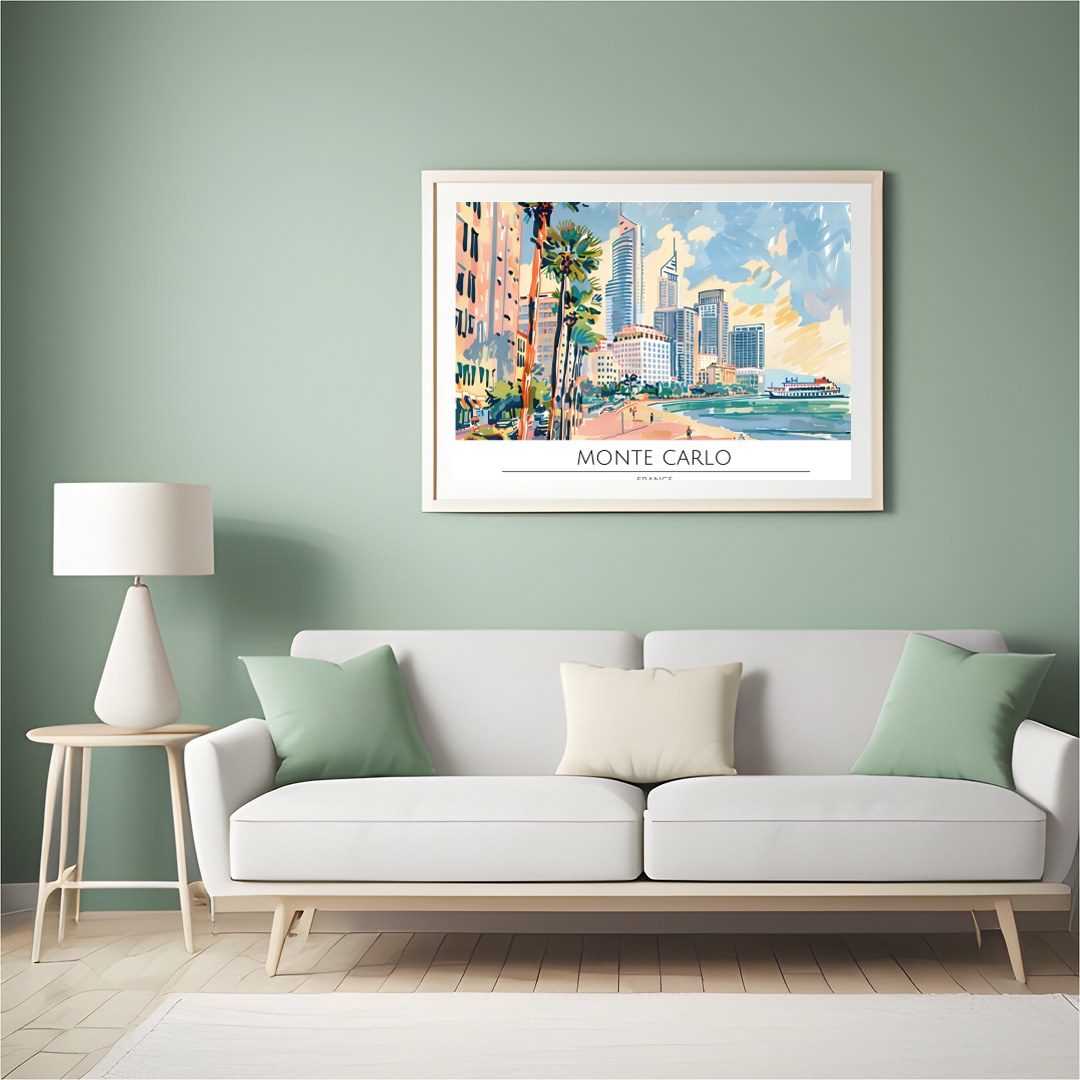 Immerse yourself in the breathtaking coastal allure with 'Monaco Skyline by the Sea,' a stunning for Hall