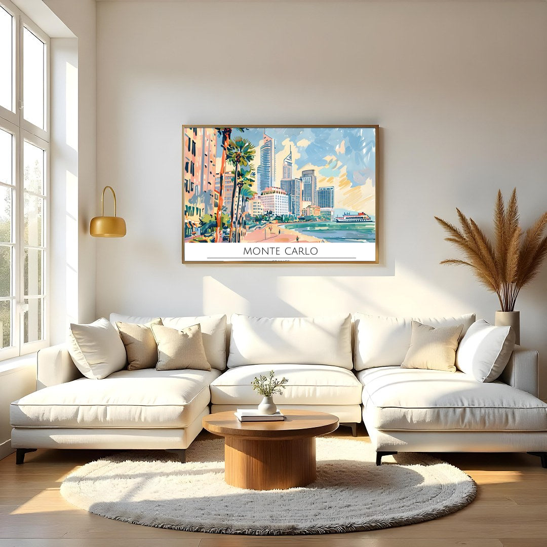 Immerse yourself in the breathtaking coastal allure with 'Monaco Skyline by the Sea,' a stunning for Living Room