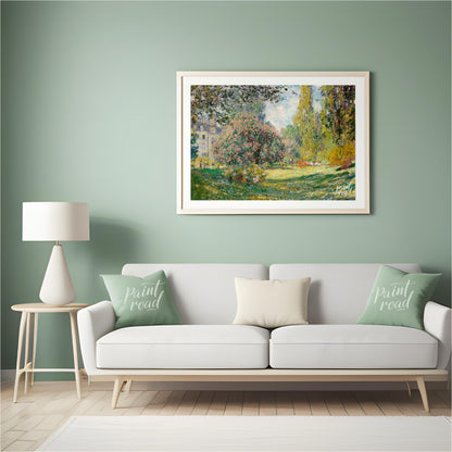 "This painting, ""The Parc Monceau"" by Claude Monet, captures a serene and sunlit scene within the… for living room