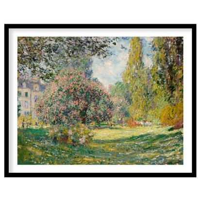 "This painting, ""The Parc Monceau"" by Claude Monet, captures a serene and sunlit scene within the… for place