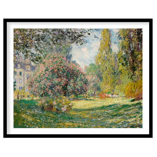 "This painting, ""The Parc Monceau"" by Claude Monet, captures a serene and sunlit scene within the… for place